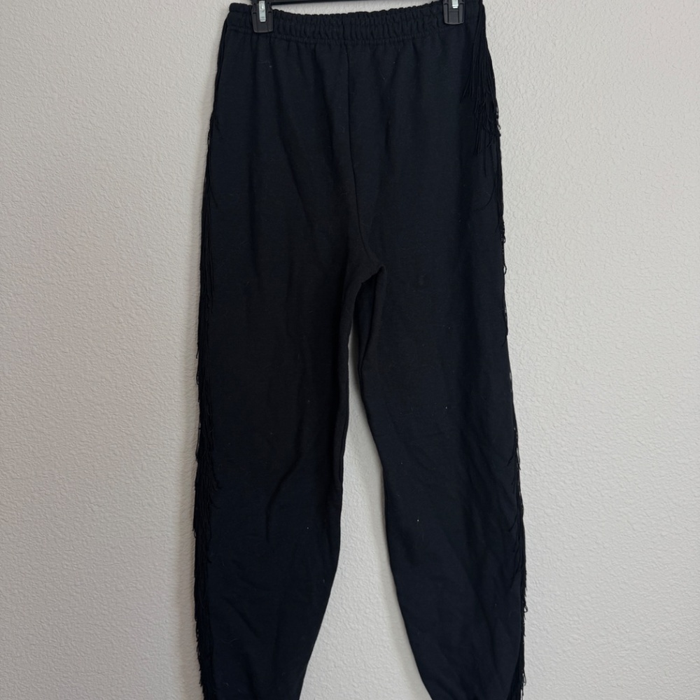 Laina Rauma Black High Waisted Fringe Side Jogger Pants